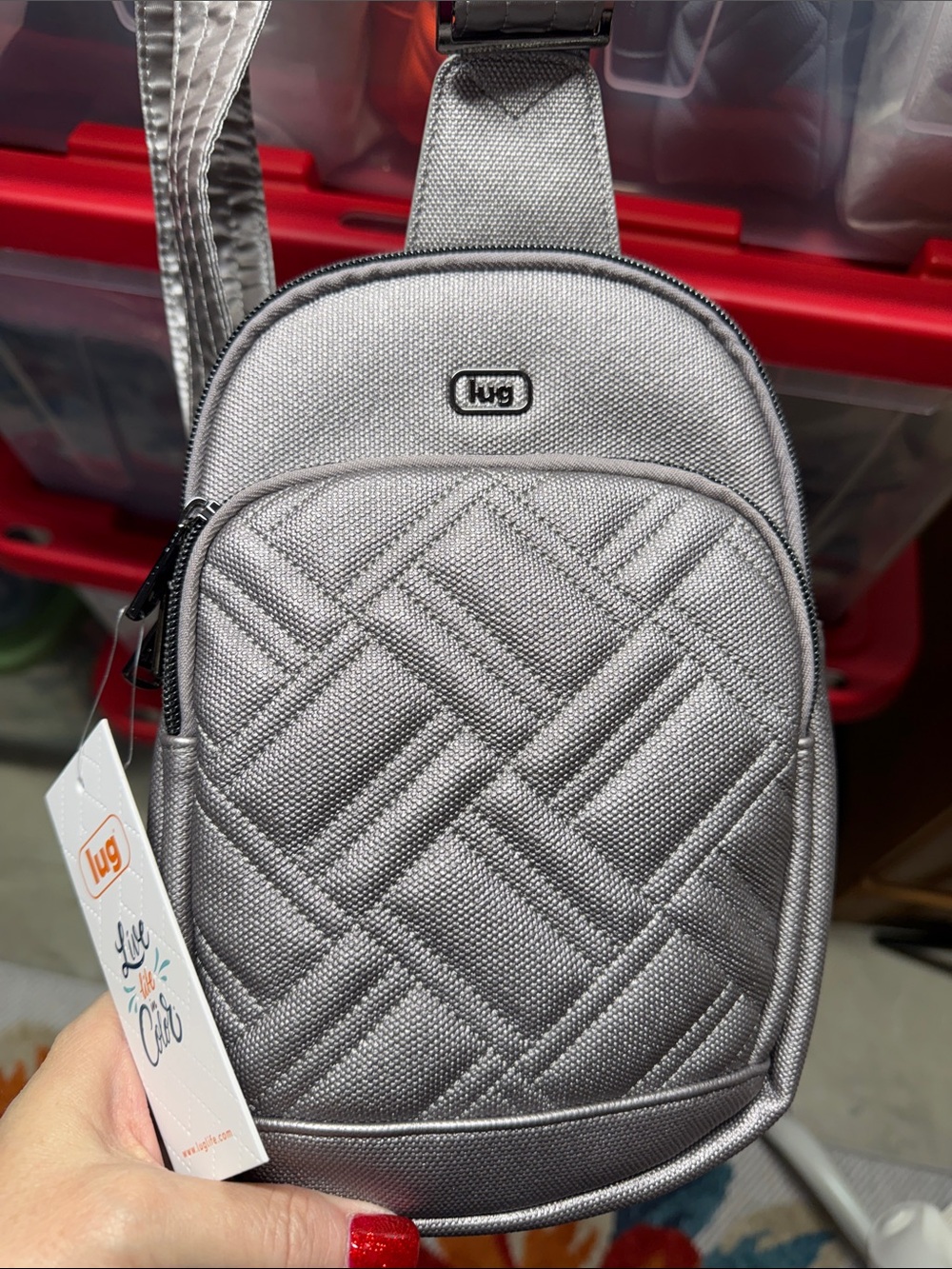 lug Moon rail 🌕 Metallic Silver Quilted Mini Sling Crossbody 🩶🖤🩶